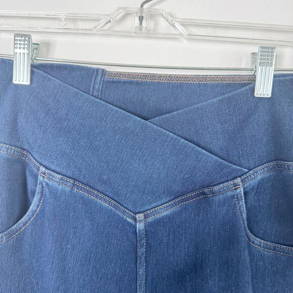 Halara Flex High Waisted Crossover Pocket Washed Stretch Knit Casual Flare Jeans - Picture 6 of 14